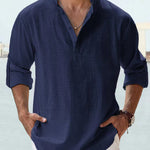 KZZ Men's Cotton Linen  Shirt Long Sleeve Hippie Casual Beach T Shirts Menswear