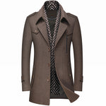 KZZ Men's Trench Coat with Detachable Soft Scarf Notched Collar Single Breasted Pea Coat Overcoat