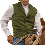 KZZ Men's Tweed Cowboy Vests Retro Elderly Aged Adult Men's Vintage Western Casual Business Vests