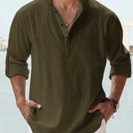 KZZ Men's Cotton Linen  Shirt Long Sleeve Hippie Casual Beach T Shirts Menswear
