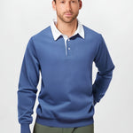 KZZ Men's Loose Fit Colorblock Collar Long Sleeve Polo Shirt