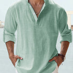 KZZ Men's Cotton Linen  Shirt Long Sleeve Hippie Casual Beach T Shirts Menswear