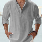 KZZ Men's Cotton Linen  Shirt Long Sleeve Hippie Casual Beach T Shirts Menswear