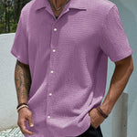 KZZ Men's Casual Button Down Textured Button Front Shirt