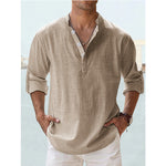 KZZ Men's Cotton Linen  Shirt Long Sleeve Hippie Casual Beach T Shirts Menswear