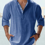 KZZ Men's Cotton Linen  Shirt Long Sleeve Hippie Casual Beach T Shirts Menswear