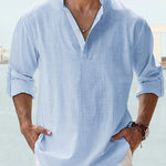 KZZ Men's Cotton Linen  Shirt Long Sleeve Hippie Casual Beach T Shirts Menswear