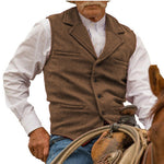 KZZ Men's Tweed Cowboy Vests Retro Elderly Aged Adult Men's Vintage Western Casual Business Vests