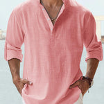 KZZ Men's Cotton Linen  Shirt Long Sleeve Hippie Casual Beach T Shirts Menswear