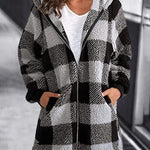 Hoodie Plaid Loose Overcoat