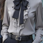 Zeagoo Fashion Contrast Ruffled Bow Tie Blouse for Women Cute Summer Casual 2026 | Under $40