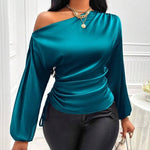 Zeagoo Elegant Satin Drawstring Off The Shoulder Blouse for Women Elegant Office Work Dressy 2026 | Under $40