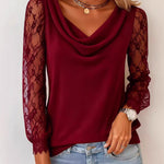 Zeagoo Lace Patchwork Sleeve Drape Neck T-Shirt for Women Elegant Date Night Party 2026 | Under
