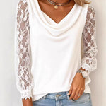 Zeagoo Lace Patchwork Sleeve Drape Neck T-Shirt for Women Elegant Date Night Party 2026 | Under