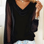 Zeagoo Rhinestone Accent Mesh Sleeve Cowl Neck T-Shirt for Women Casual Work Office Loose Fit 2026 | Under $40