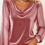 Zeagoo Rhinestone Accent Mesh Sleeve Cowl Neck T-Shirt for Women Casual Work Office Loose Fit 2026 | Under $40
