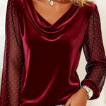 Zeagoo Rhinestone Accent Mesh Sleeve Cowl Neck T-Shirt for Women Casual Work Office Loose Fit 2026 | Under $40