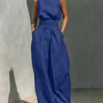 Elegant Minimalist Sleeveless High Neck Top Pants Set