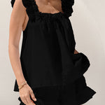 Casual Washed Cotton Ruffled Square Neck Top and Shorts Set