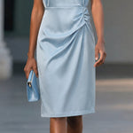 Modern Classy Keyhole Neckline Satin Sleeveless Dress