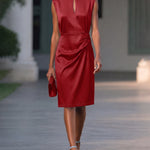 Modern Classy Keyhole Neckline Satin Sleeveless Dress