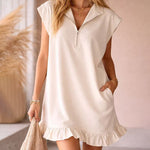 Cute Casual Double Pocket Ruffle Hem Sleeveless Dress