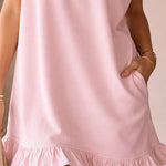 Cute Casual Double Pocket Ruffle Hem Sleeveless Dress