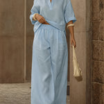 Minimalist Casual Solid Color Crop Top Pants Set