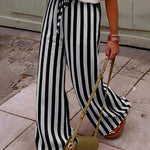 Chic Vacation Style Vertical Stripes Wide-Leg Pants