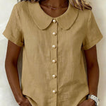 Casual Cotton Blend Short Sleeve Peter Pan Collar Blouse