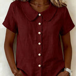 Casual Cotton Blend Short Sleeve Peter Pan Collar Blouse