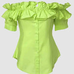 Cute Ruffled Off-the-Shoulder Short Sleeve Blouse
