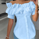Cute Ruffled Off-the-Shoulder Short Sleeve Blouse