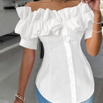 Cute Ruffled Off-the-Shoulder Short Sleeve Blouse