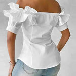 Cute Ruffled Off-the-Shoulder Short Sleeve Blouse