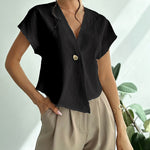 Minimalism Commuter Style Textured Short Sleeve Blouse