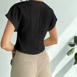 Minimalism Commuter Style Textured Short Sleeve Blouse