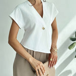 Minimalism Commuter Style Textured Short Sleeve Blouse