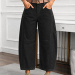 Casual Wide-Leg Washed Cotton-Blend Barrel Jeans