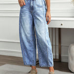 Casual Wide-Leg Washed Cotton-Blend Barrel Jeans