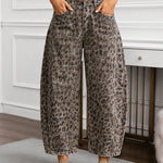 Casual Wide-Leg Washed Cotton-Blend Barrel Jeans