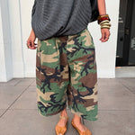 Cargo Style Wide-Leg Cotton Camo Pants