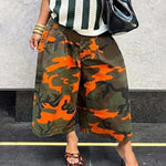 Cargo Style Wide-Leg Cotton Camo Pants