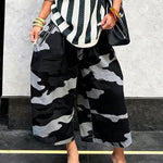 Cargo Style Wide-Leg Cotton Camo Pants