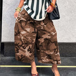 Cargo Style Wide-Leg Cotton Camo Pants