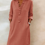 Casual Ruffle Trim Knee Length Dress with Pockets