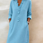 Casual Ruffle Trim Knee Length Dress with Pockets