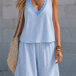 Casual Plaid Sleeveless Top and Wide-Leg Pants Set