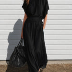 Elegant Flowy Batwing Sleeves Chiffon Maxi Dress