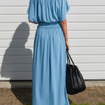 Elegant Flowy Batwing Sleeves Chiffon Maxi Dress